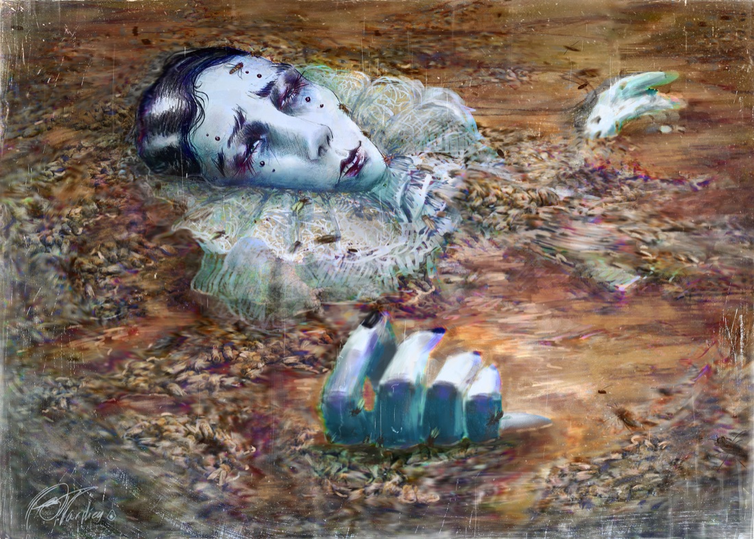 Une femme allongée dans la terre, peinture originale